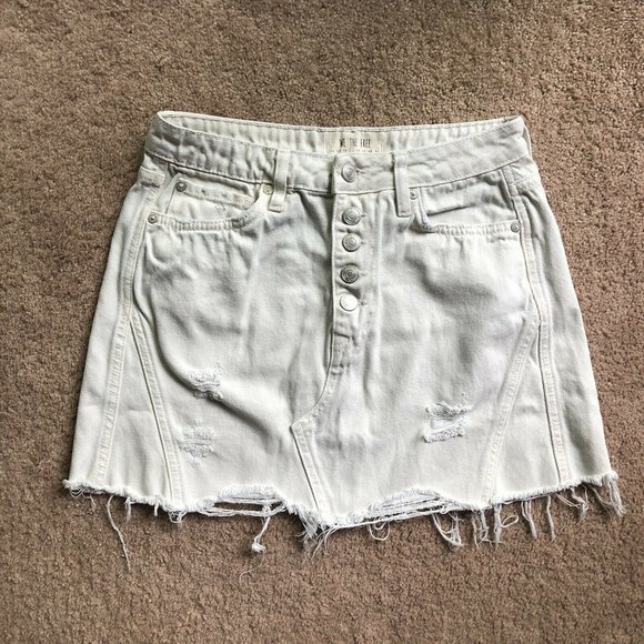 Free People, We The Free White Denim Mini Skirt, Size 27, Pockets, Cotton - Picture 1 of 10